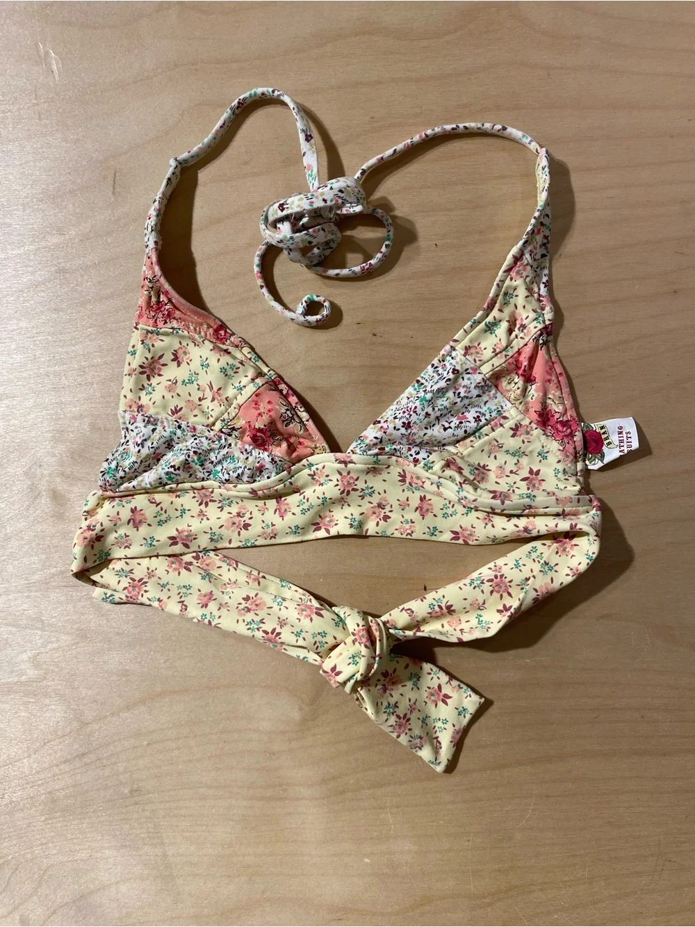 Lucky Brand Yellow Floral Tie-Back Bikini Top Small (RG)